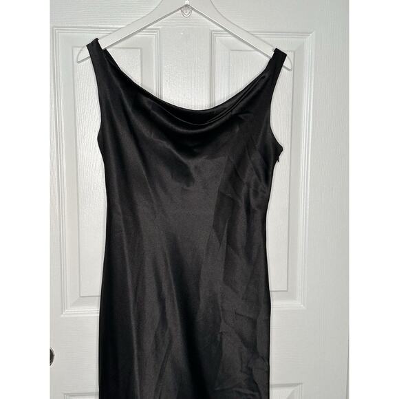 Birdy Grey Women's Size S Black Midi Slip Dress Satin Formal Lined - Picture 3 of 11